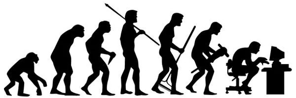 Image of evolution from caveman to programmer